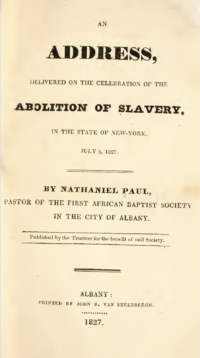 Title page of "Address, Delivered on the Celebration of the Abolition of Slavery in the State of New York, July 5, 1827"