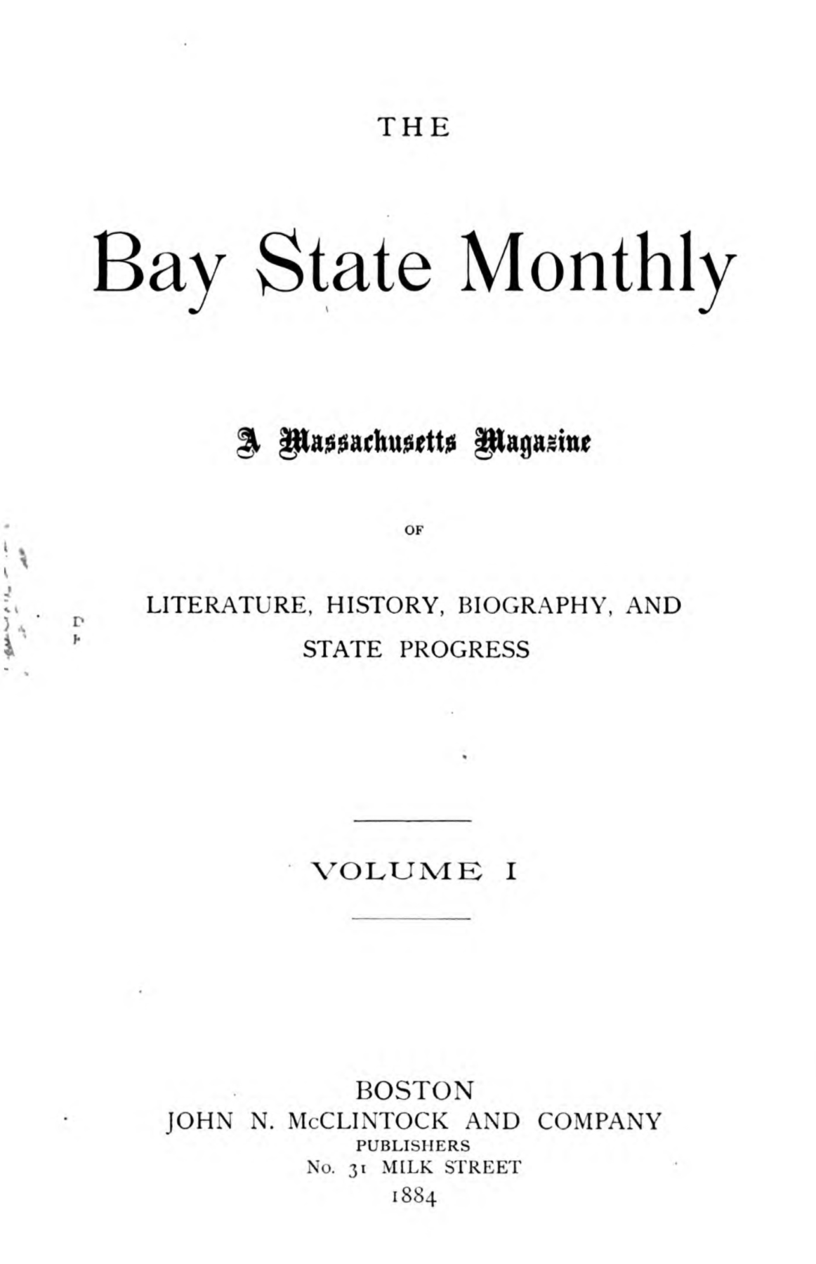 Cover, New England Magazine and Bay State Monthly