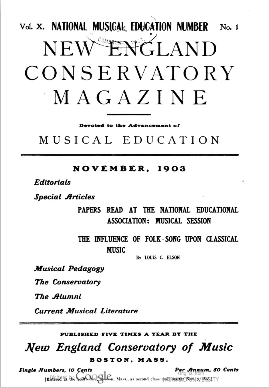 Cover, New England Conservatory Magazine
