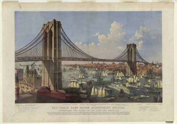 Currier & Ives print of the Brooklyn Bridge